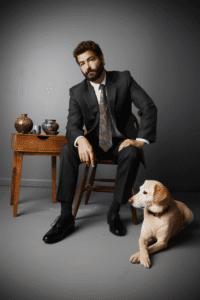 Portrait of Jon Spoon and his dog Scarlett; Chatham history.